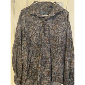 Alan Flusser New York town house Rare print Business Casual shirt size XL